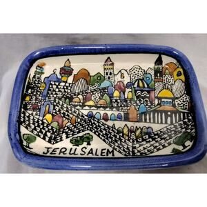 Jerusalem Hand painted Ceramic Pottery Trinket Dish Bowl Beautiful Colors 6"x3”